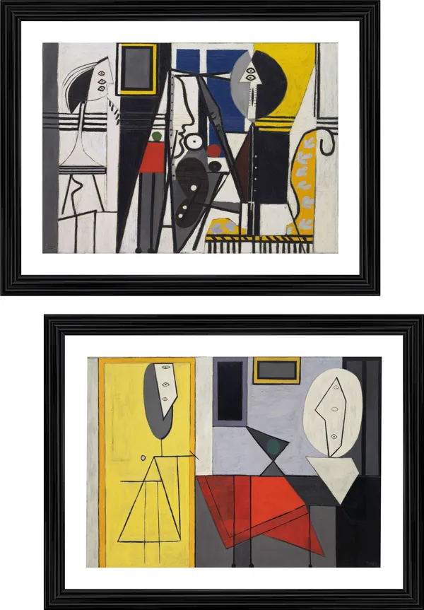 �Painter_and_Model_&_The_Studio,_Paintings_by_Pablo_Picasso,_Framed,_Set_of_2,_Multicolor
