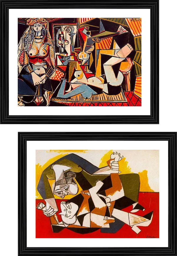 �the_Women_of_Algiers_&_Woman_with_A_Dog,_Paintings_by_Pablo_Picasso,_Framed,_Set_of_2,_Multicolor