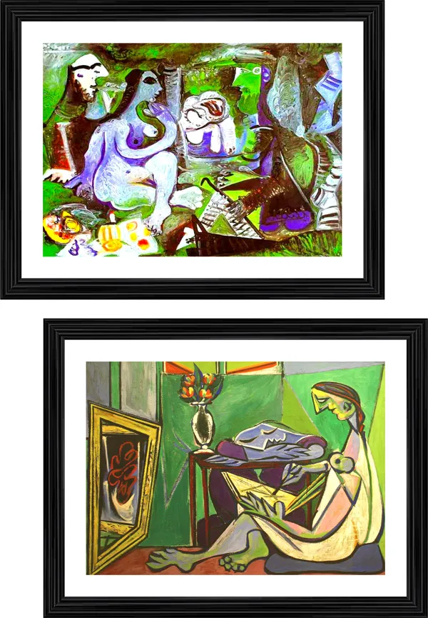 �Luncheon_on_the_Grass_&_the_Muse,Paintings_by_Pablo_Picasso,_Framed,_Set_of_2,_Multicolor