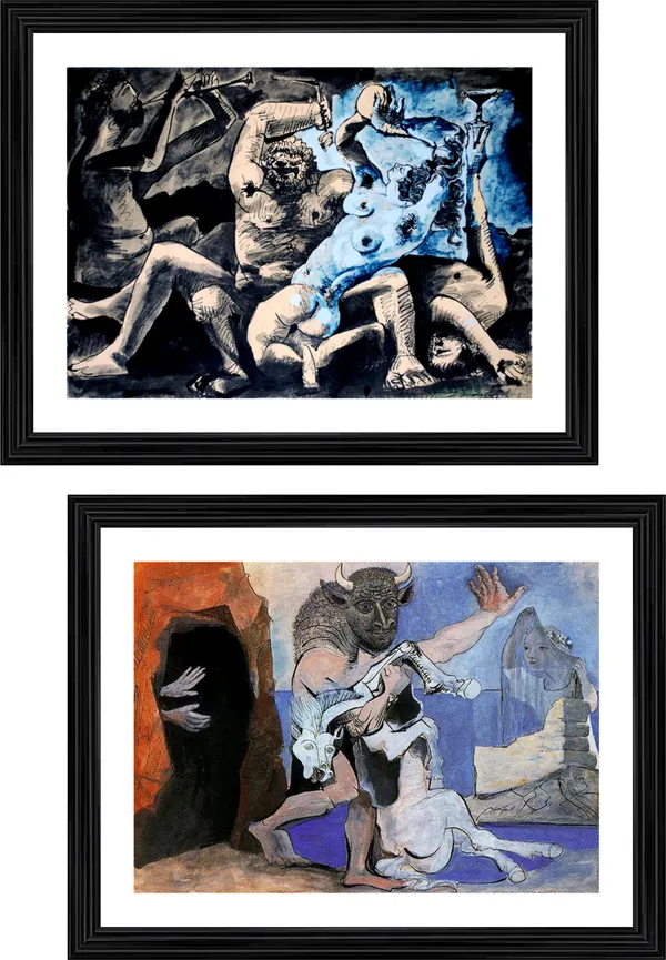 �Bacchanale_&_Minotaur_with_Dead_Mare,_Paintings_by_Pablo_Picasso,_Framed,_Set_of_2,_Multicolor