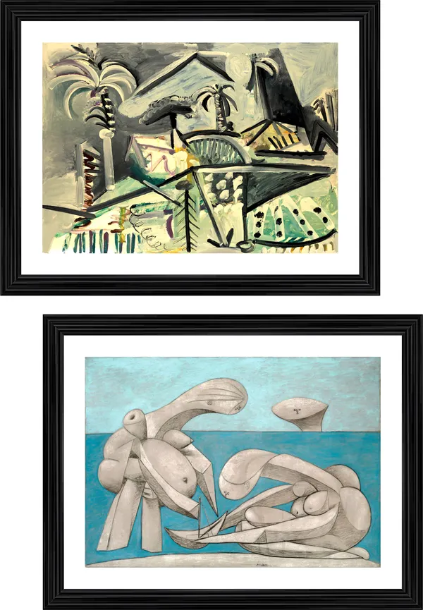 �Landscape_&_on_the_Beach,_Paintings_by_Pablo_Picasso,_Framed,_Set_of_2,_Multicolor