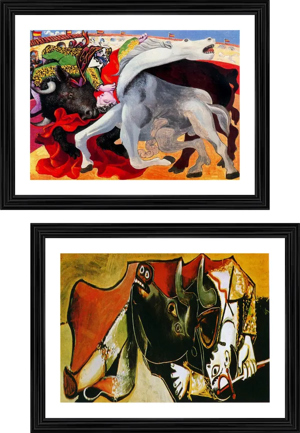 �Bullfight:_Death_of_the_Toreador,_Paintings_by_Pablo_Picasso,_Framed,_Set_of_2,_Multicolor