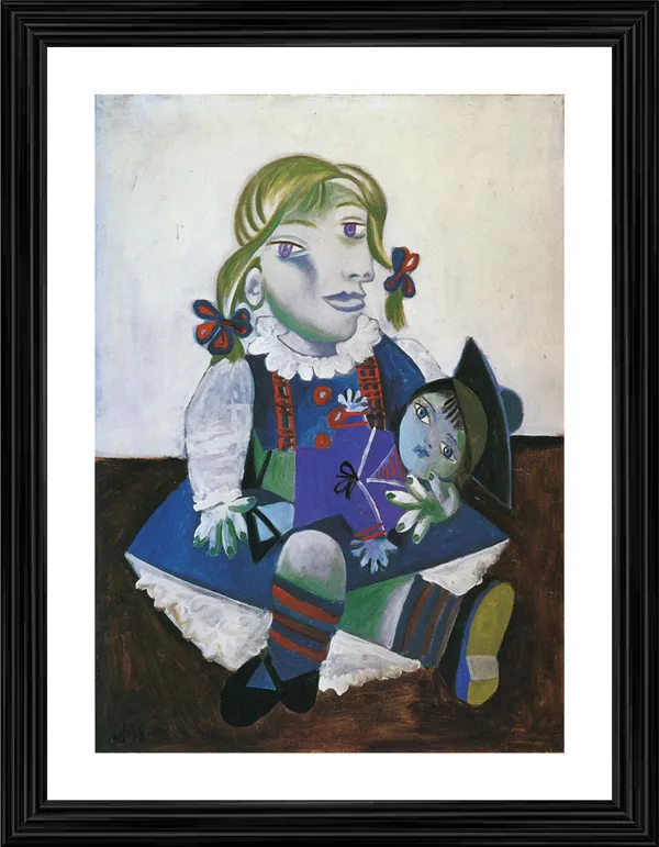 Maya_with_Her_Doll_1938,_A_Painting_by_Pablo_Picasso,_Framed,_Wall_Decor,_Multicolor