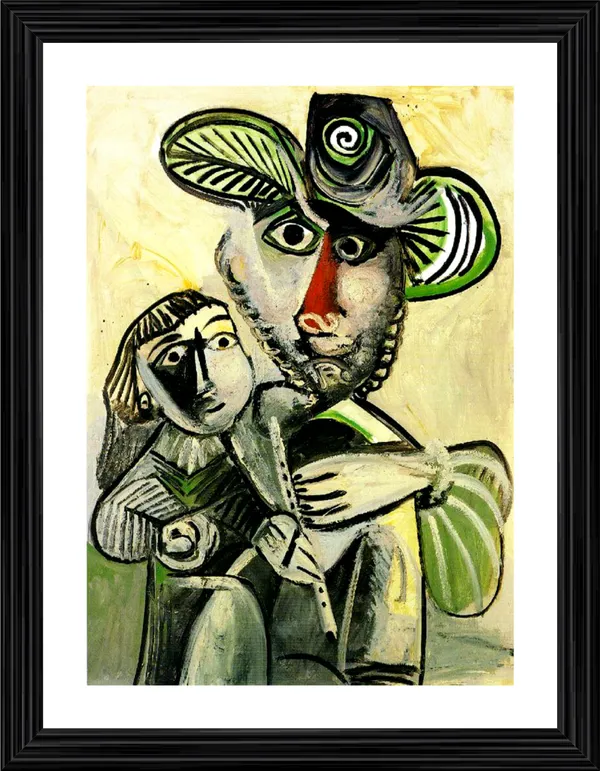 Fatherhood_1971,_A_Painting_by_Pablo_Picasso,_Framed,_Wall_Decor,_Multicolor