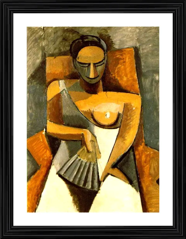 Woman_with_A_Fan_1907,_A_Painting_by_Pablo_Picasso,_Framed,_Wall_Decor,_Multicolor