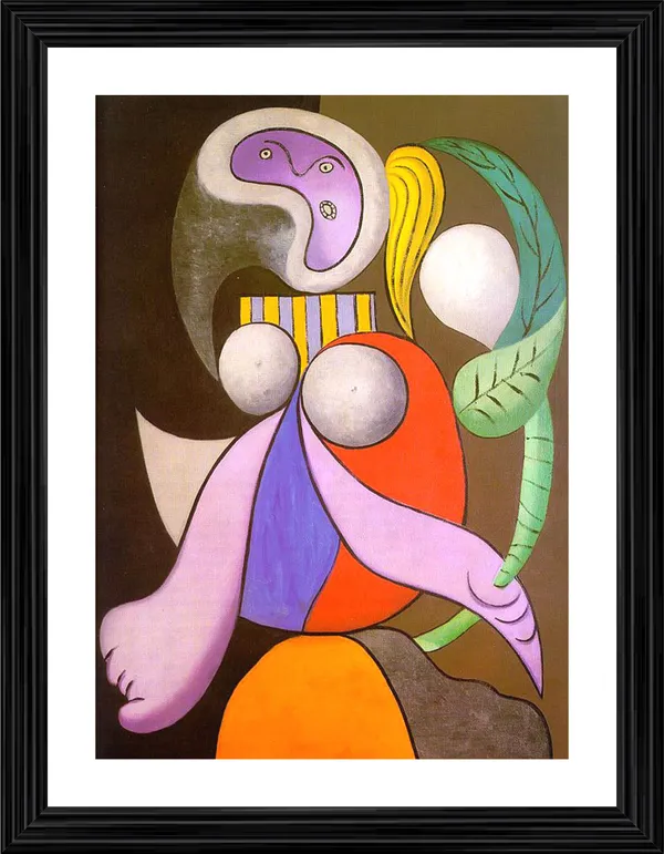 Woman_with_A_Flower_1932,_A_Painting_by_Pablo_Picasso,_Framed,_Wall_Decor,_Multicolor