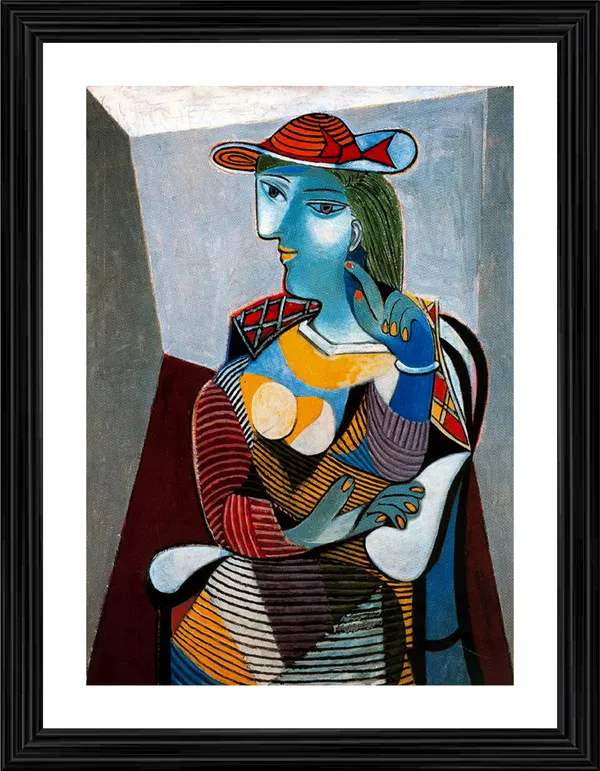 Seated_Woman_Marie-therese1937,_A_Painting_by_Pablo_Picasso,_Framed,_Wall_Decor,_Multicolor