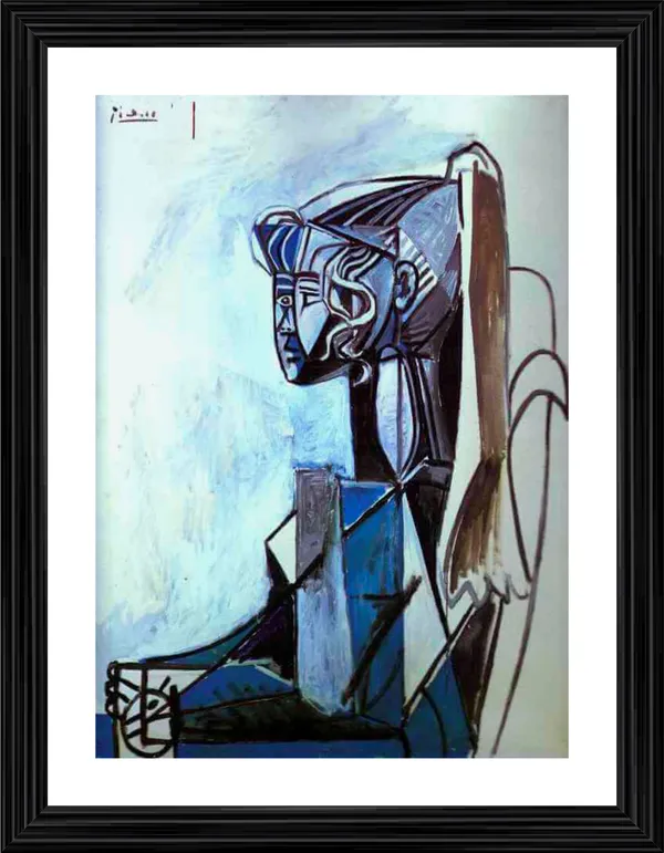 Portrait_of_Sylvette_1954,_A_Painting_by_Pablo_Picasso,_Framed,_Wall_Decor,_Multicolor