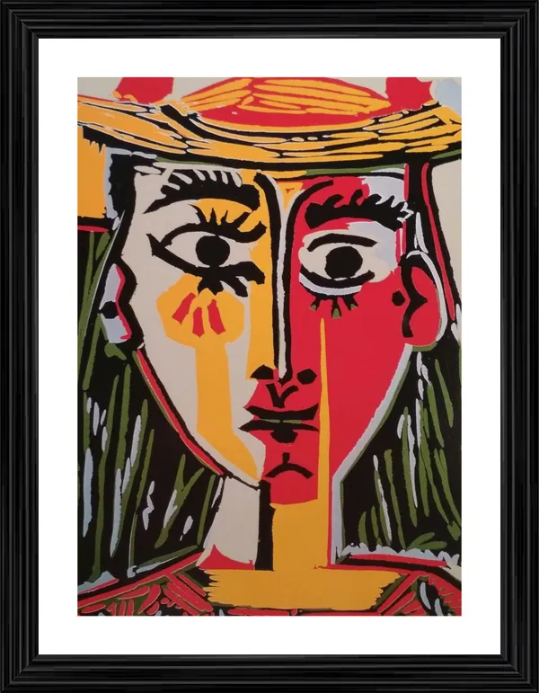 Head_of_A_Woman_in_A_Hat_1962,_A_Painting_by_Pablo_Picasso,_Framed,_Wall_Decor,_Multicolor