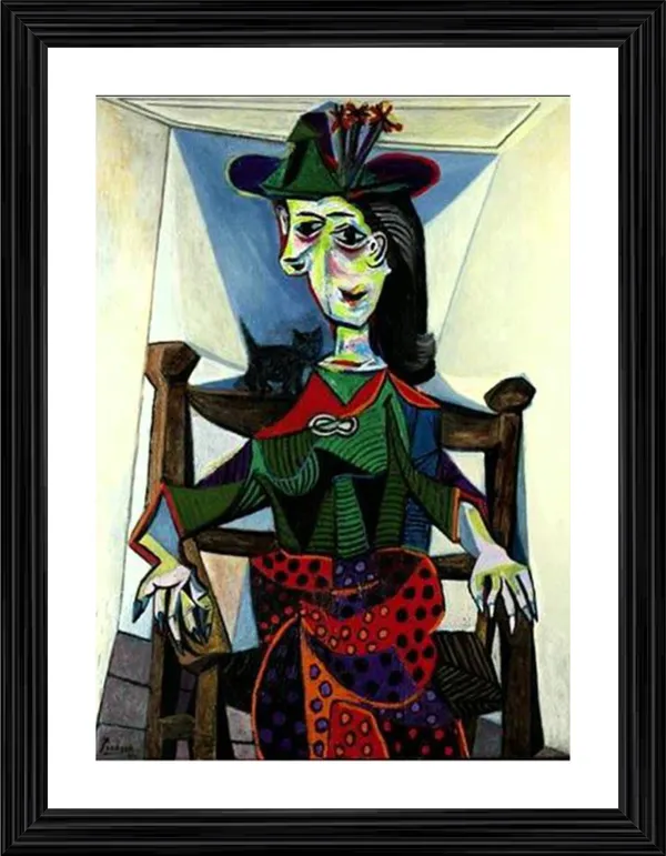 Woman_with_Flowered_Hat_1941,_A_Painting_by_Pablo_Picasso,_Framed,_Wall_Decor,_Multicolor