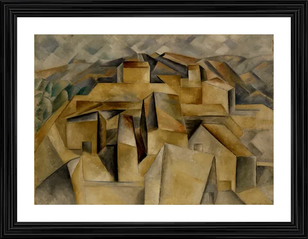 Houses_on_the_Hill_1909,_A_Painting_by_Pablo_Picasso,_Framed,_Wall_Decor,_Multicolor