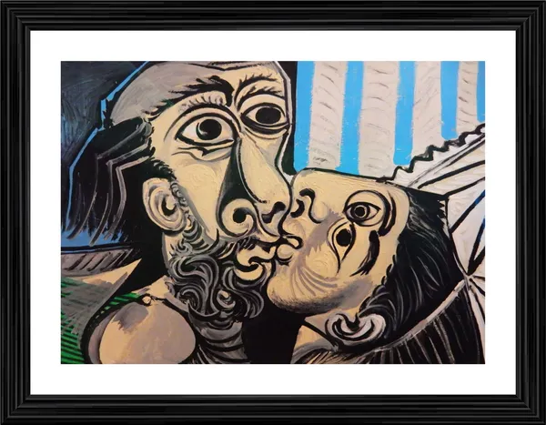 The_Kiss_1969,_A_Painting_by_Pablo_Picasso,_Framed,_Wall_Decor,_Multicolor
