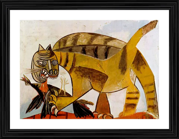 Cat-Devouring_A_Bird_1939,_A_Painting_by_Pablo_Picasso,_Framed,_Wall_Decor,_Multicolor