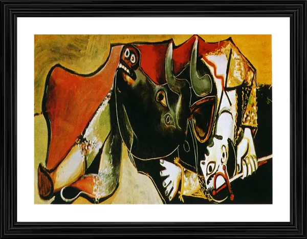 Bullfight_1,_A_Painting_by_Pablo_Picasso,_Framed,_Wall_Decor,_Multicolor