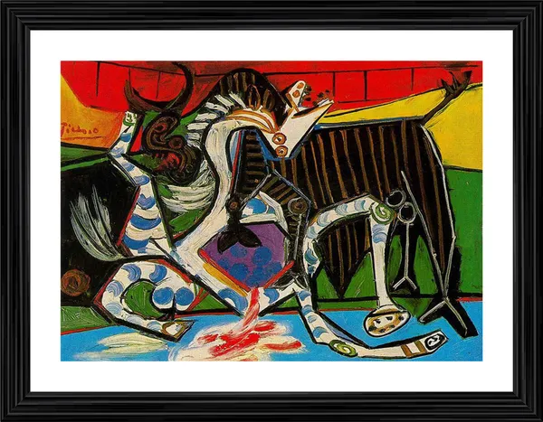 Bullfight_2,_A_Painting_by_Pablo_Picasso,_Framed,_Wall_Decor,_Multicolor