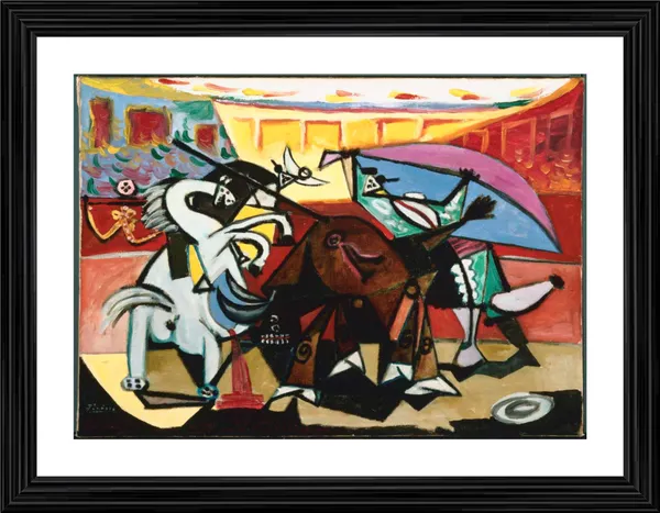 Bullfight_3,_A_Painting_by_Pablo_Picasso,_Framed,_Wall_Decor,_Multicolor