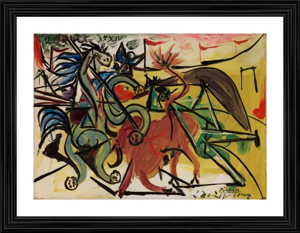 Bullfight_5,_A_Painting_by_Pablo_Picasso,_Framed,_Wall_Decor,_Multicolor
