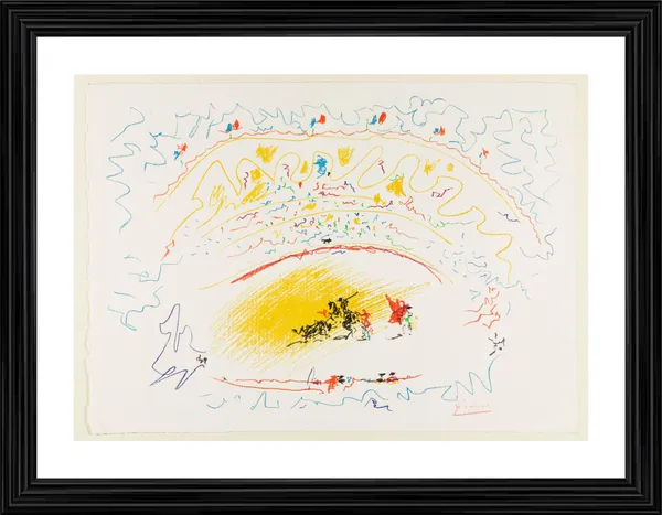 Bullfight_6,_A_Painting_by_Pablo_Picasso,_Framed,_Wall_Decor,_Multicolor