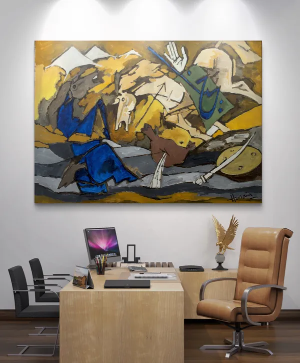 Horses_in_Battle-_M.F._Husain's_Painting,_Framed_Canvas,_Wall_Decor,_Multicolor
