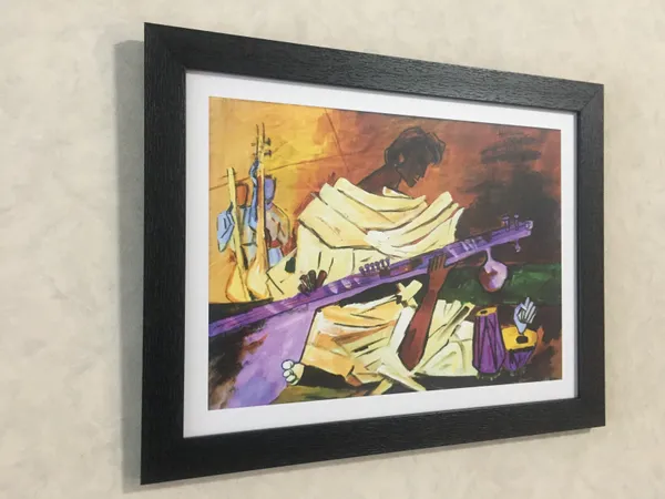Sitar_Players*-Set_of_2_Paintings_by_M.F._Husain,_Framed,_Wall_Decor,_Multicolor