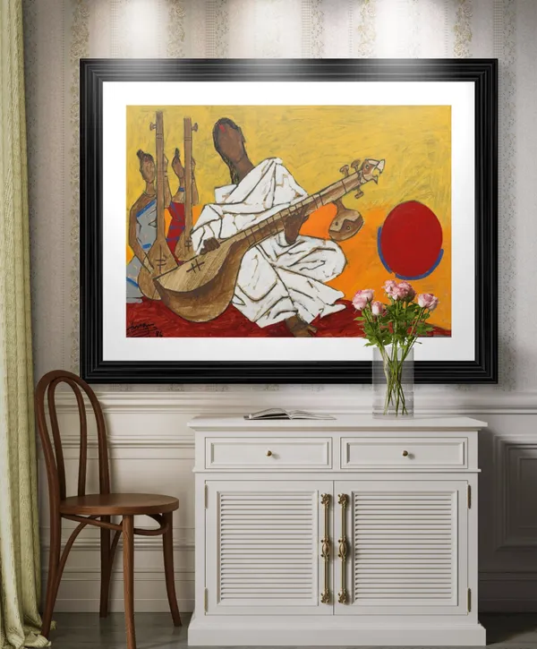 Sitar_Players*-Set_of_2_Paintings_by_M.F._Husain,_Framed,_Wall_Decor,_Multicolor