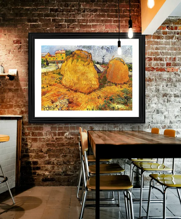 Haystacks_in_Provence_1888,_A_Painting_by_Van_Gogh,_Framed,_Wall_Decor,_Multicolor