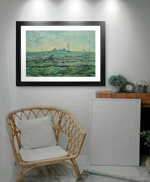 Snow-Covered_Field_with_A_Harrow_1890,_A_Painting_by_Van_Gogh,_Framed,_Wall_Decor,_Multicolor