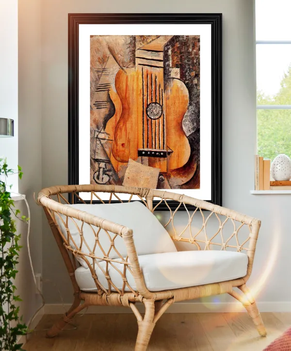 Guitar,_I_Love_Eva_&_Guitar_and_Violin,_Paintings_by_Pablo_Picasso,_Framed,_Set_of_2,_,_Multicolor