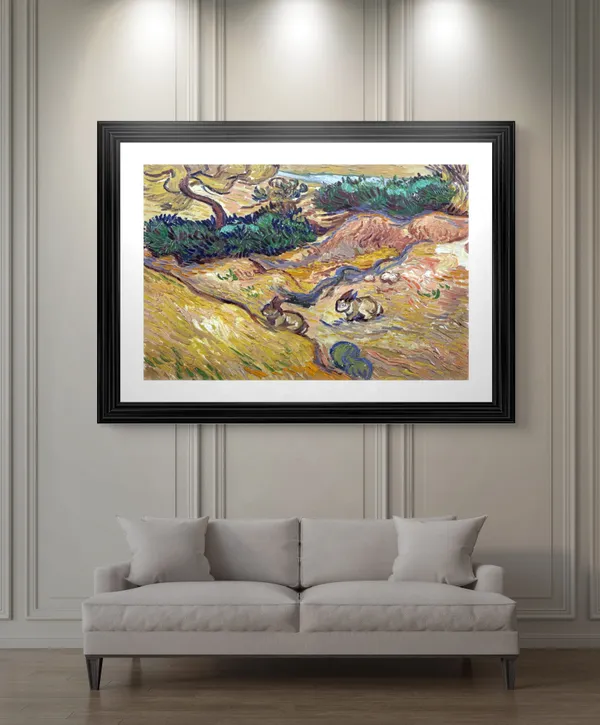 Landscape_with_Rabbits_1889,_A_Painting_by_Van_Gogh,_Framed,_Wall_Decor,_Multicolor