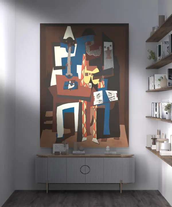 Three_Musicians_1921,_A_Painting_by_Pablo_Picasso,_Framed_Canvas,_Wall_Decor,_Multicolor