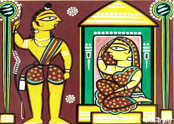 Seeta_and_Ram*,_A_Painting_by_Jamini_Roy,_Unframed_Canvas_Print,_Multicolor