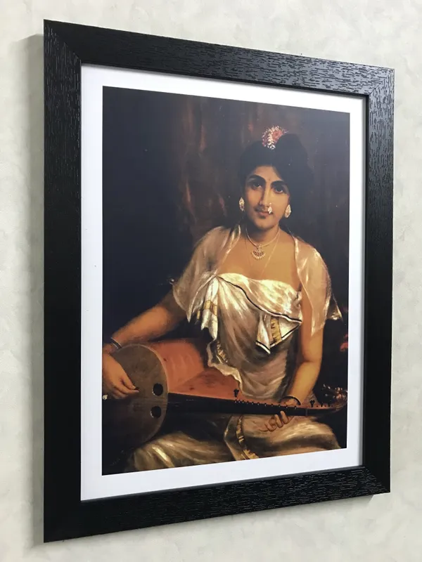 �Women_with_Veena_&_Violin,_Raja_Ravi_Varma_Paintings,_Set_of_2,_Framed,_Multicolor