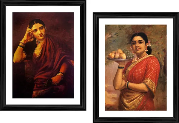 Maharashtrian_Women,_Raja_Ravi_Varma_Paintings,_Set_of_2,_Framed,_Multicolor