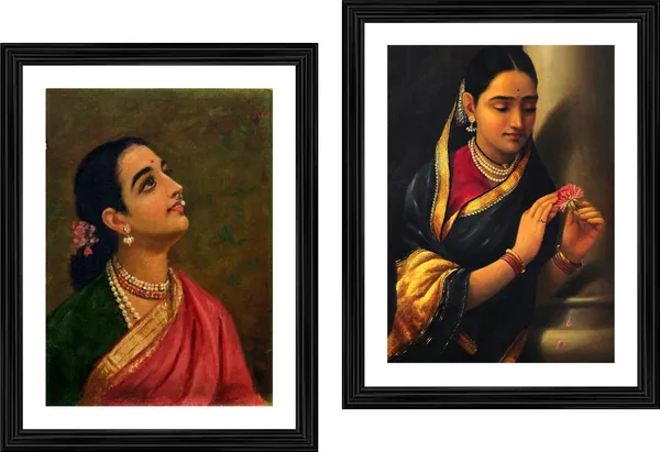�Mahashtrian_Lady_&_A_Stolen_Meeting,_Raja_Ravi_Varma_Paintings,_Set_of_2,_Framed,_Multicolor