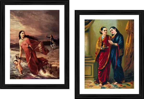 �Ganga_&_Shantanu,_Draupadi_&_Sudeshna,_Raja_Ravi_Varma_Paintings,_Set_of_2,_Framed,_Multicolor