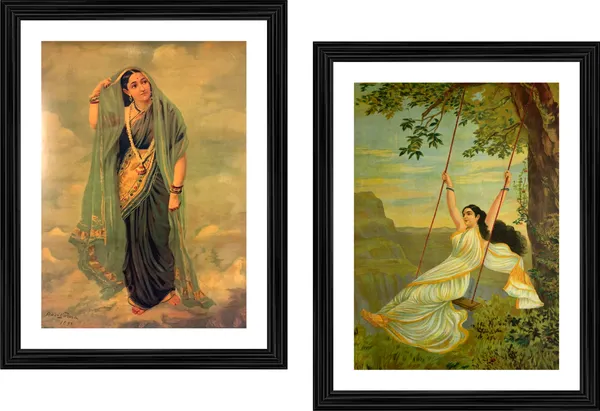 �Rambha_and_Mohini,_Painting_Raja_Ravi_Varma_Paintings,_Set_of_2,_Framed,_Multicolor