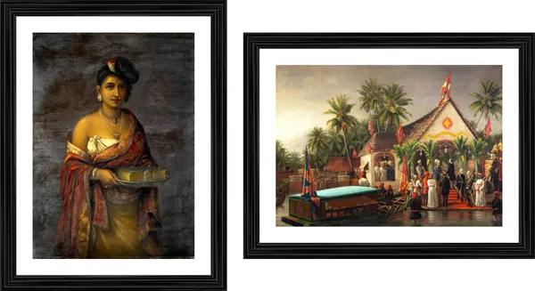 Queen_of_Travancore_&_A_Royal_Meeting,_Raja_Ravi_Varma_Paintings,_Set_of_2,_Framed,_Multicolor