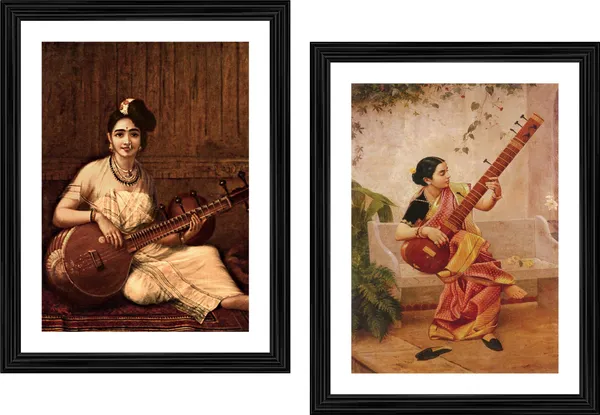 Musicians-_Malbar_Lady_&_Kadambari,_Raja_Ravi_Varma_Paintings,_Set_of_2,_Framed,_Multicolor
