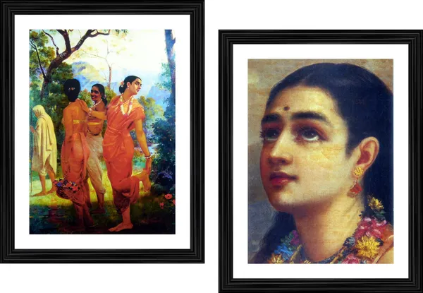 Shakuntala_&_her_Companions,_Raja_Ravi_Varma_Paintings,_Set_of_2,_Framed,_Multicolor