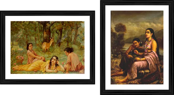 Shakuntala_Writing_a_Loveletter_to_Dushyant,_Raja_Ravi_Varma_Paintings,_Set_of_2,_Framed,_Multicolor