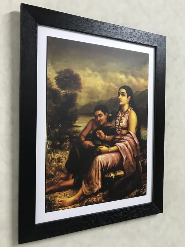 Shakuntala_Writing_a_Loveletter_to_Dushyant,_Raja_Ravi_Varma_Paintings,_Set_of_2,_Framed,_Multicolor