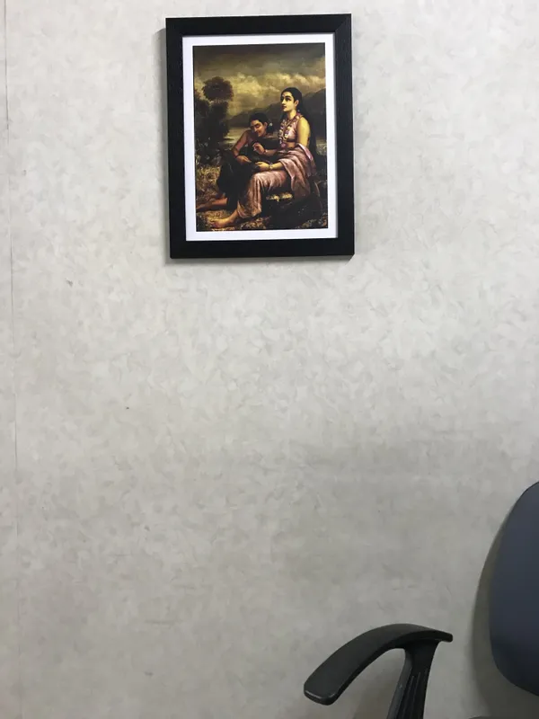 Shakuntala_Writing_a_Loveletter_to_Dushyant,_Raja_Ravi_Varma_Paintings,_Set_of_2,_Framed,_Multicolor