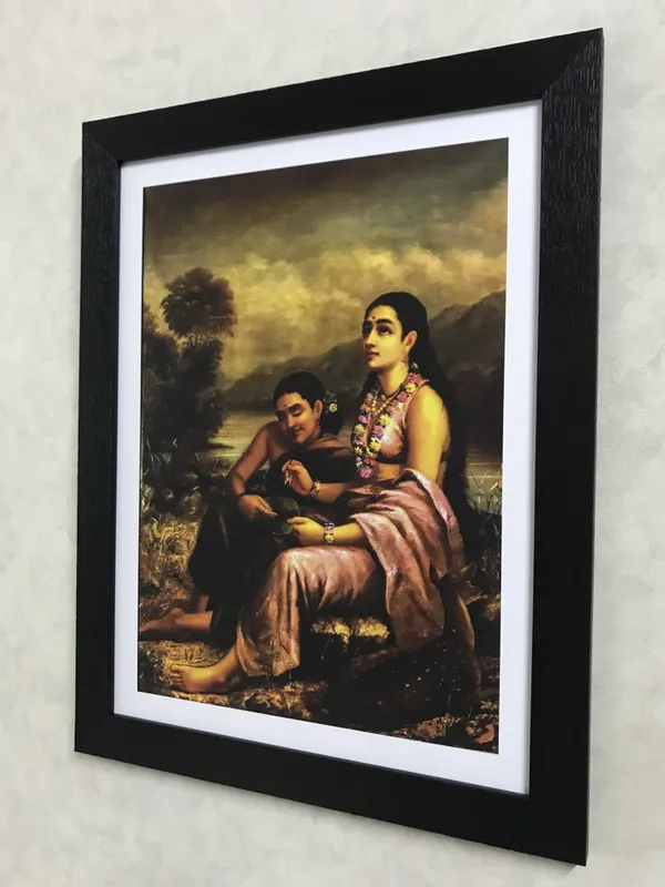 Shakuntala_Writing_a_Loveletter_to_Dushyant,_Raja_Ravi_Varma_Paintings,_Set_of_2,_Framed,_Multicolor