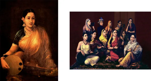 Galaxy_of_Lady_Musicians,_Raja_Ravi_Varma_Paintings,_Set_of_2,_Framed_Canvas,_Multicolor