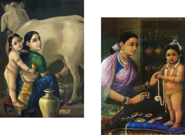 Yashoda_and_Bal-Krishna,_Raja_Ravi_Varma_Paintings,_Set_of_2,_Framed_Canvas,_Multicolor