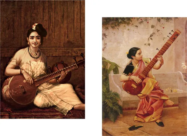 �Malbar_Lady_&_Kadambari,_Raja_Ravi_Varma_Paintings,_Set_of_2,_Framed_Canvas,_Multicolor
