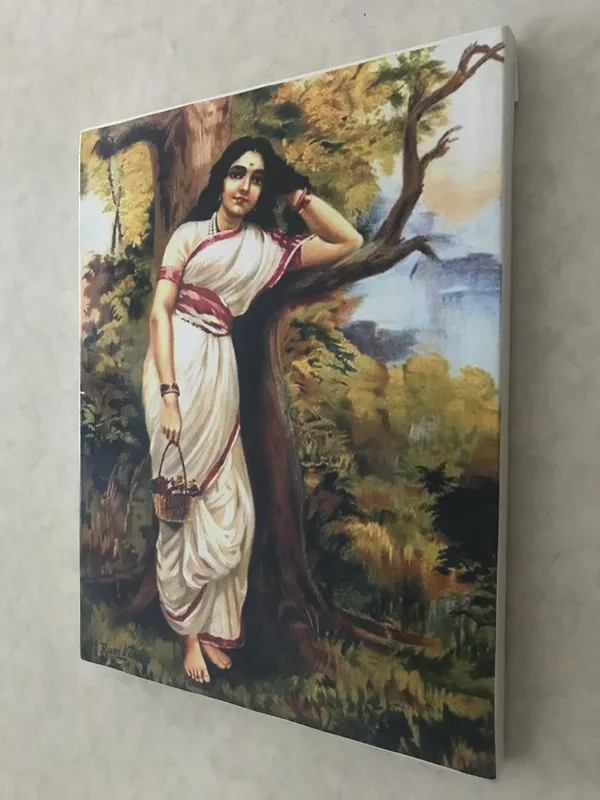 �Ahilya_in_Upwan,_Raja_Ravi_Varma_Paintings,_Set_of_2,_Framed_Canvas,_Multicolor