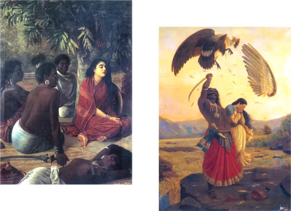 �Seeta-_Ashok-Watika_&_Jatayu�_Raja_Ravi_Varma_Paintings,_Set_of_2,_Framed_Canvas,_Multicolor