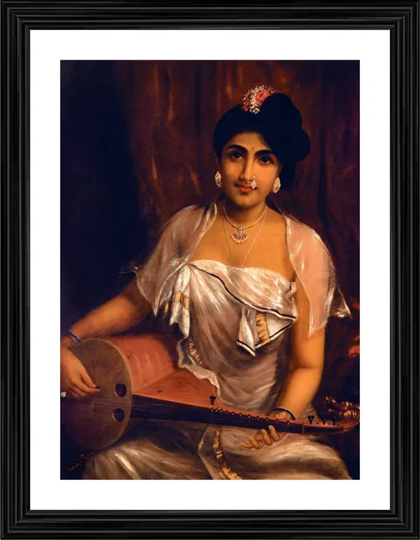 A_Lady_Playing_Veena_(1888),_A_Raja_Ravi_Varma_Painting,_Framed,_Wall_Decor,_Multicolor