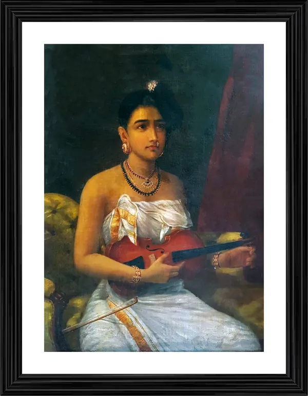 A_Lady_Playing_Violin_(1880),_A_Raja_Ravi_Varma_Painting,_Framed,_Wall_Decor,_Multicolor